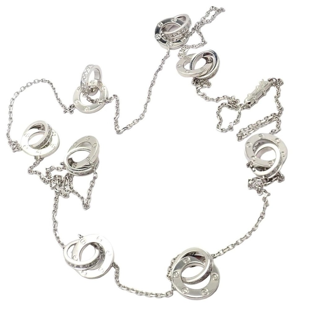 Rare! Authentic Cartier 18k White Gold Diamond Love 8 Station 36" Long Necklace